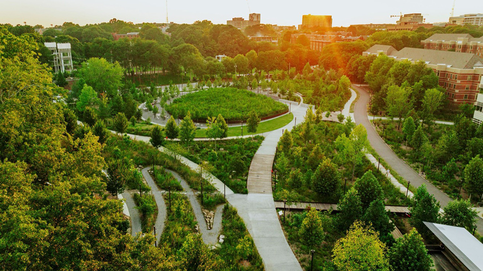Aerial photo of the Eco Commons.